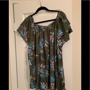 Forest green flower shirt. Needs little ironing